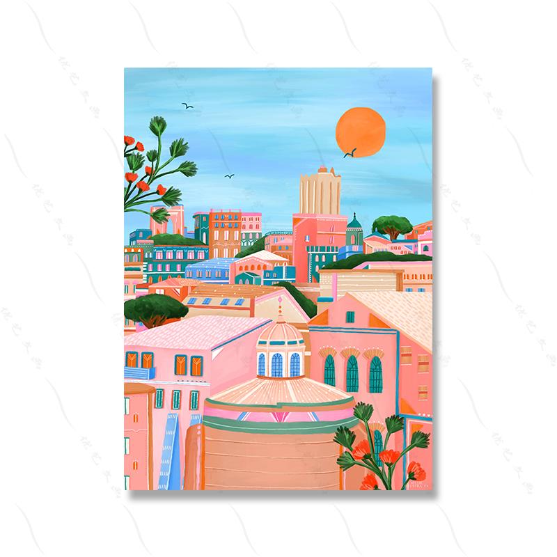 Rome Marrakech Landscape Poster Canvas Painting Prints Miami Beach Travel Posters Wall Art Pictures Home Decor For Living Room