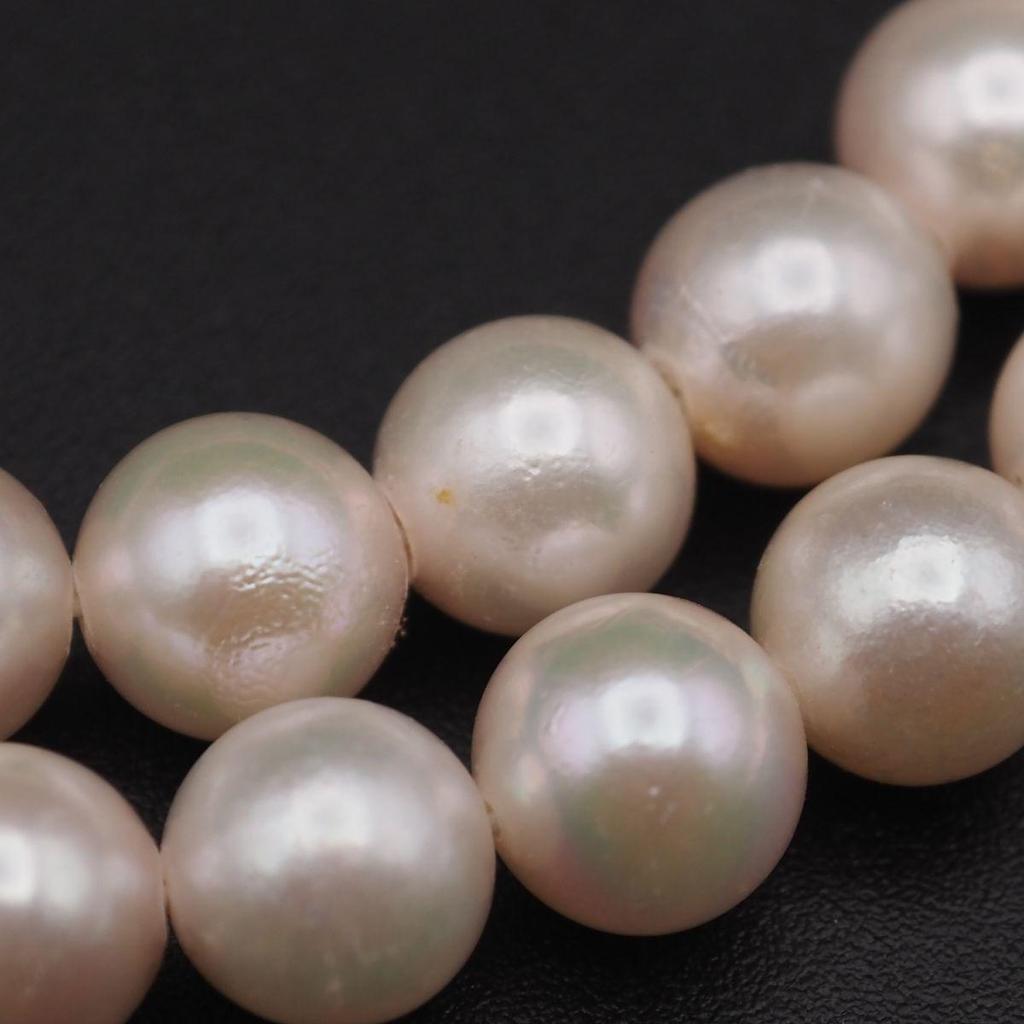 Used V342 Genuine Pearl 6.7mm Pearl SILVER Engraved Necklace Design Silver June Birthstone