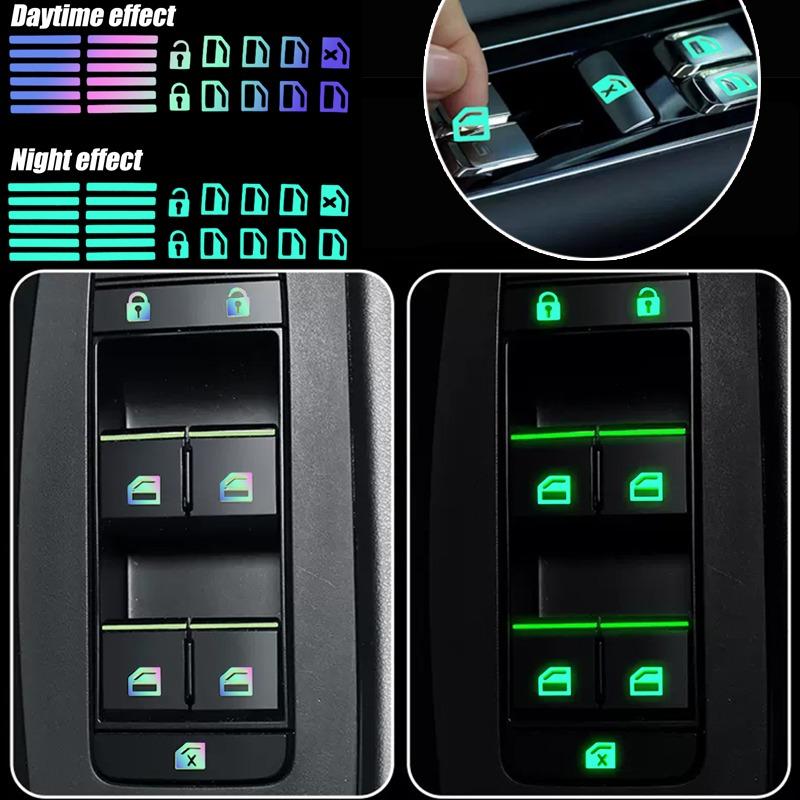 Car Window Lifter Luminous Button Sticker Switch Window Button Night Fluorescent Decals Stickers Auto Interior Decor Accessories