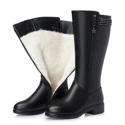 Scarpe invernali da donna Stivali in vera pelle Lei con tacco alto Ragazza lunga in lana Figlia Frail Lady Moda Scarpe Stivali militari