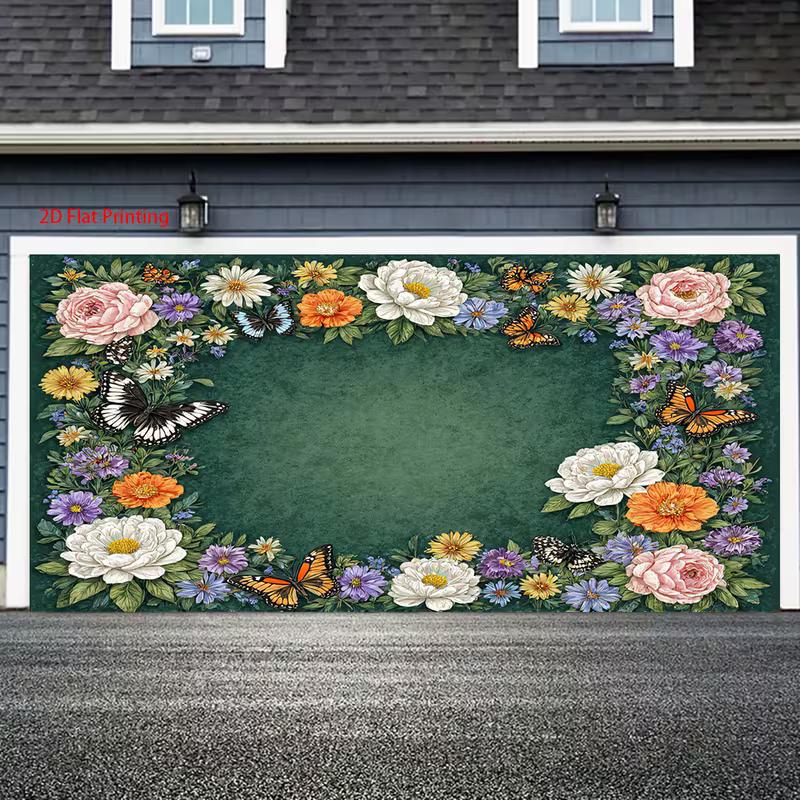 2D Vintage Flower Frame Backdrop Watercolor Blooms & Butterflies Photography Background Cloth