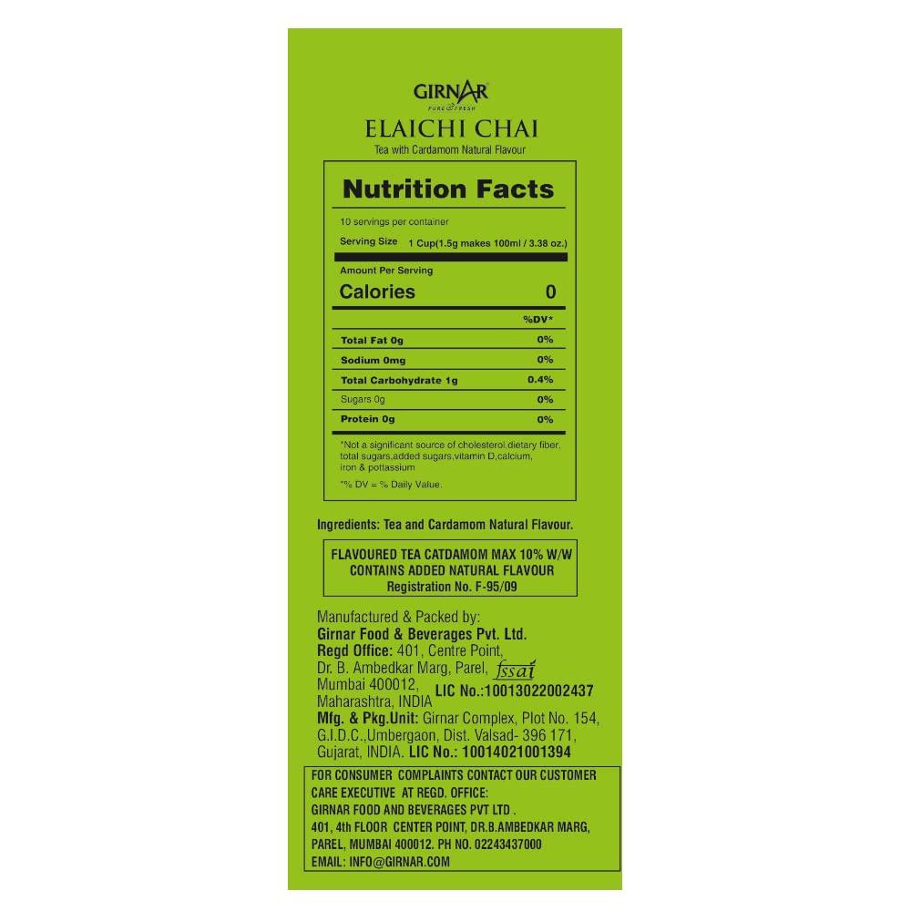 Girnar Elaichi Chai Cardamom Black Tea Foil Wrapped 25 Tea Bags Natural Beverage
