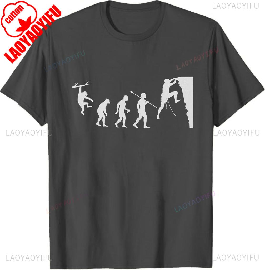 Evolution of Rock Climbing T Shirt From Ape Through Prehistoric Man To Climber Climbing A Cliff Graphic T Shirts Summer Cotton