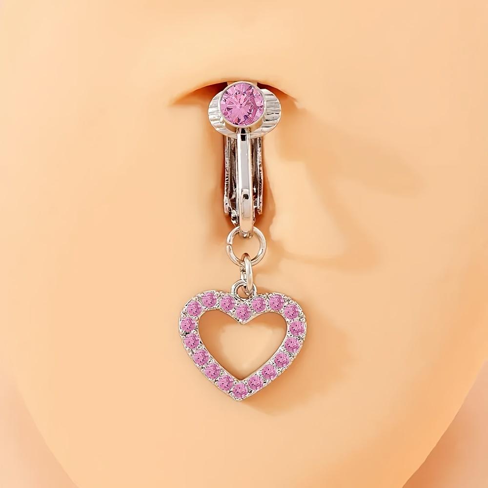 Elegant Heart-Shaped Belly Button Ring Clip No Piercing Required with Cubic Zirconia Deal for Weddings & Daily Wear Jewelry