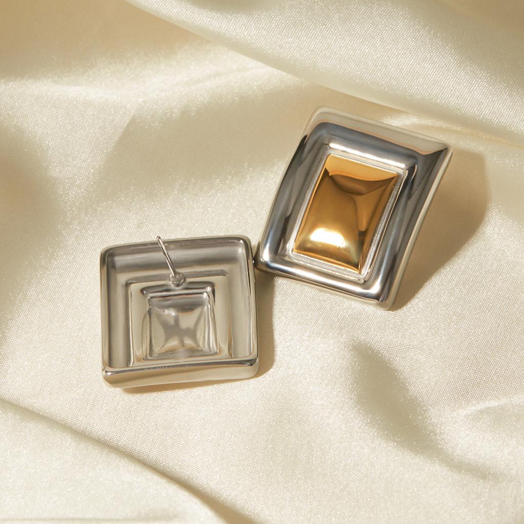 Geometric Gold and Silver Tone Studs Earrings for Women Fashion Vintage Texture Ear Accessories Lightweight Jewelry