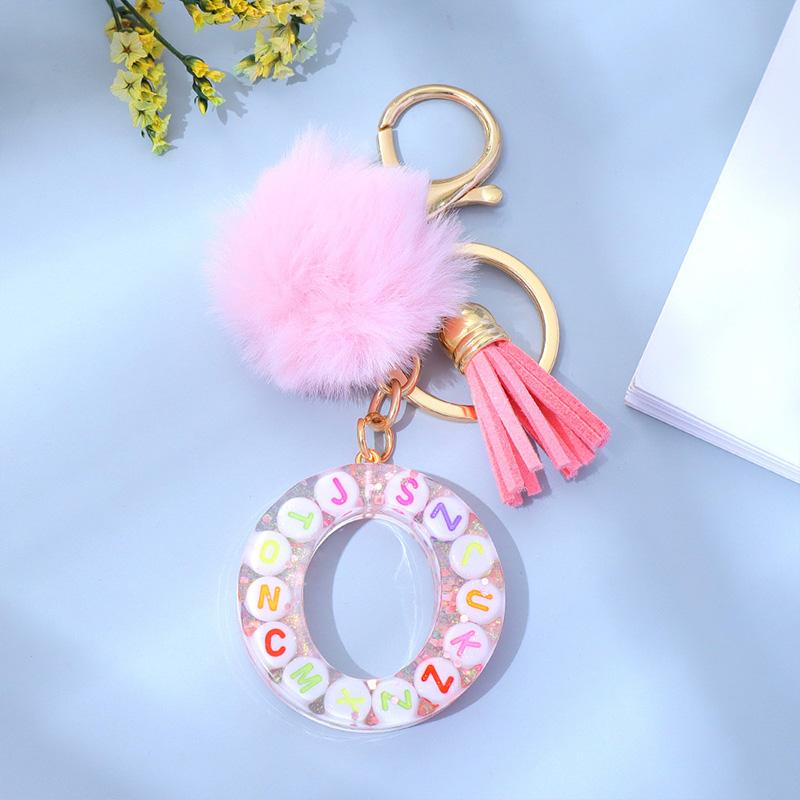 1PC Keyring Key Accessory Letter Filled Colourful Initial Pendant With Fluffy Keychain Glitter Tassel Charms For  Bags Backpacks