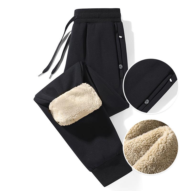 

Зимние теплые повседневные брюки из овечьей шерсти для мужчин, повседневные прямые брюки из флиса, термоштаны, спортивная одежда, спортивный костюм, джоггеры S