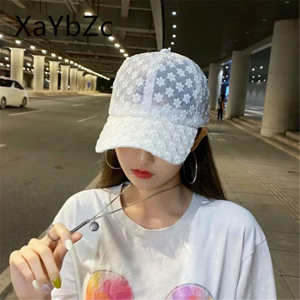 Summer thin lace duckbill cap, embroidered flower mesh breathable baseball cap, sun protection and sunshade hat for women