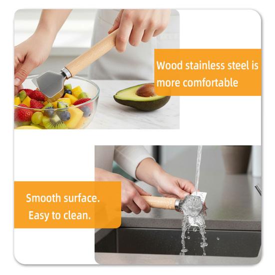 304 Stainless Steel Meat Masher 6-Blade Meat Chopper with Wooden Handle Easy to Clean Potato And Vegetable Masher for Kitchen Cooking And Mixing