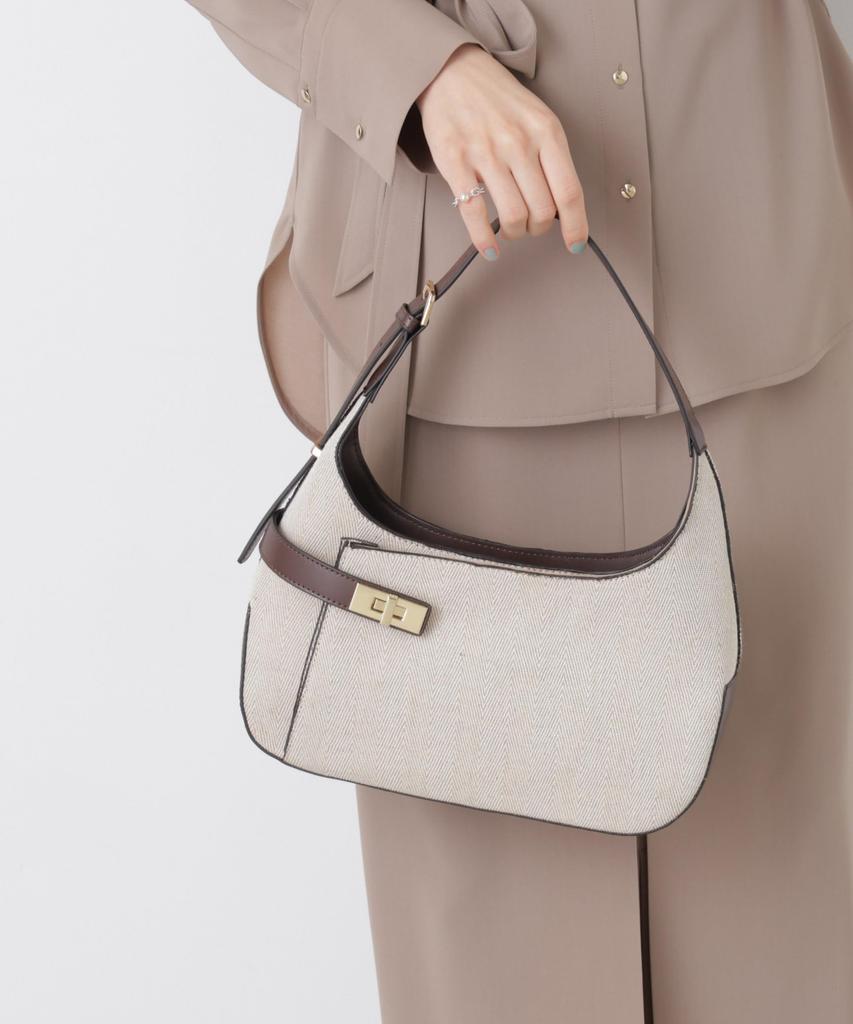 Nano Universe Turnlock Belt Canvas One-Handle Bag, Women's, F 040, Beige, 669-6132309