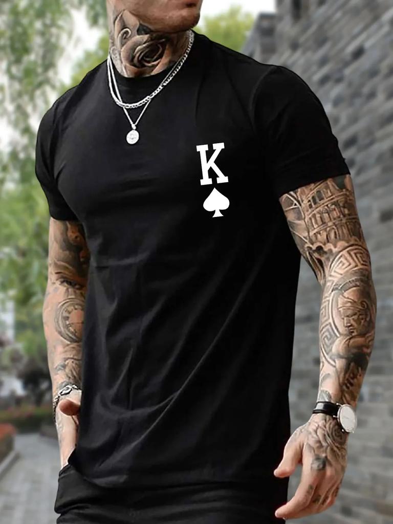 Poker 'K' Short Sleeve T-shirt Casual Multicolor Top For Cotton Loose Oversized T shirt Personalized trend Tees