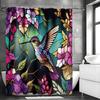 Hummingbird floral shower curtain, bathroom decorative shower curtain, waterproof shower curtain with hooks