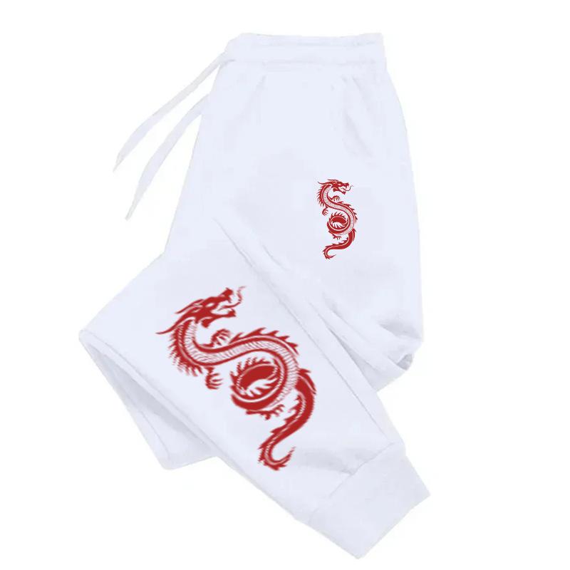 Red Dragon Design Joggers Warm Pocket Pants Woman Autumn Fashion Women Pant Warm Drawstring Woman Clothing