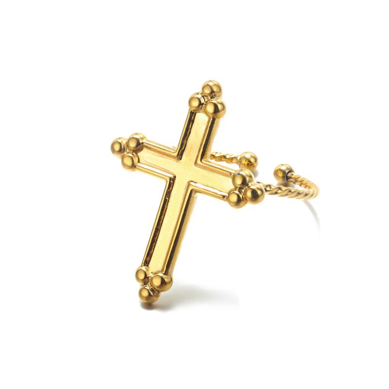 Vintage Jesus Cross Rings For Women Men Gold Color Stainless Steel Jesus Cross Adjustable Ring Religious Party Jewelry Gift