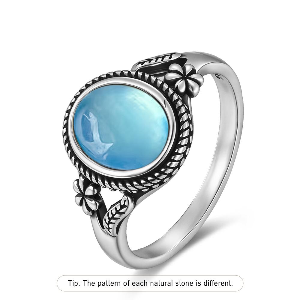 Vintage  Sterling Silver Natural Black Onyx 8*10mm Ring Flower Shaped Ring Fine Jewelry Finger Ring For Women