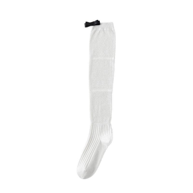 Ballet-style Calf Socks for Women, Thin White Thigh-high Socks for Spring and Summer, Breathable Mesh and Bow Pile Socks