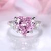 New Heart Pink Rings Claw Design Zircon Crystal Rings for Women Wedding Accessories Anillos Mujer