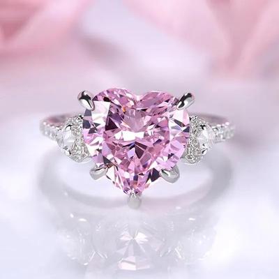Nieuwe Hart Roze Ringen Klauw Ontwerp Zirconium Kristal Ringen voor Vrouwen Bruiloft Accessoires anillos mujer