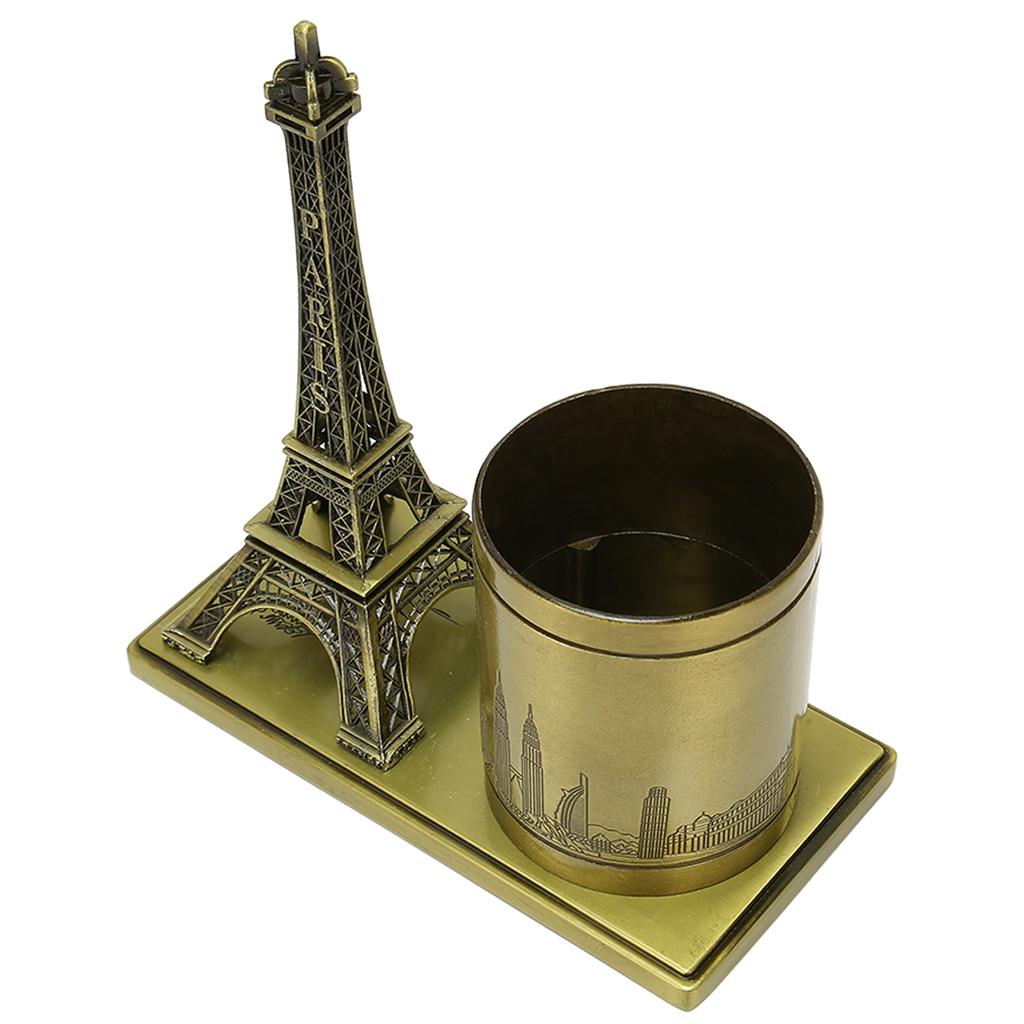 Tower Statue Pen Holder Metal Vintage Decorative Ornament Desk Pen Container for Bedroom Study Offic