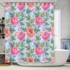 Decorative Floral Print Shower Curtain Set for Bathroom Decor Pink Green Peonies On Light Blue Background with Grommet Topper Pe