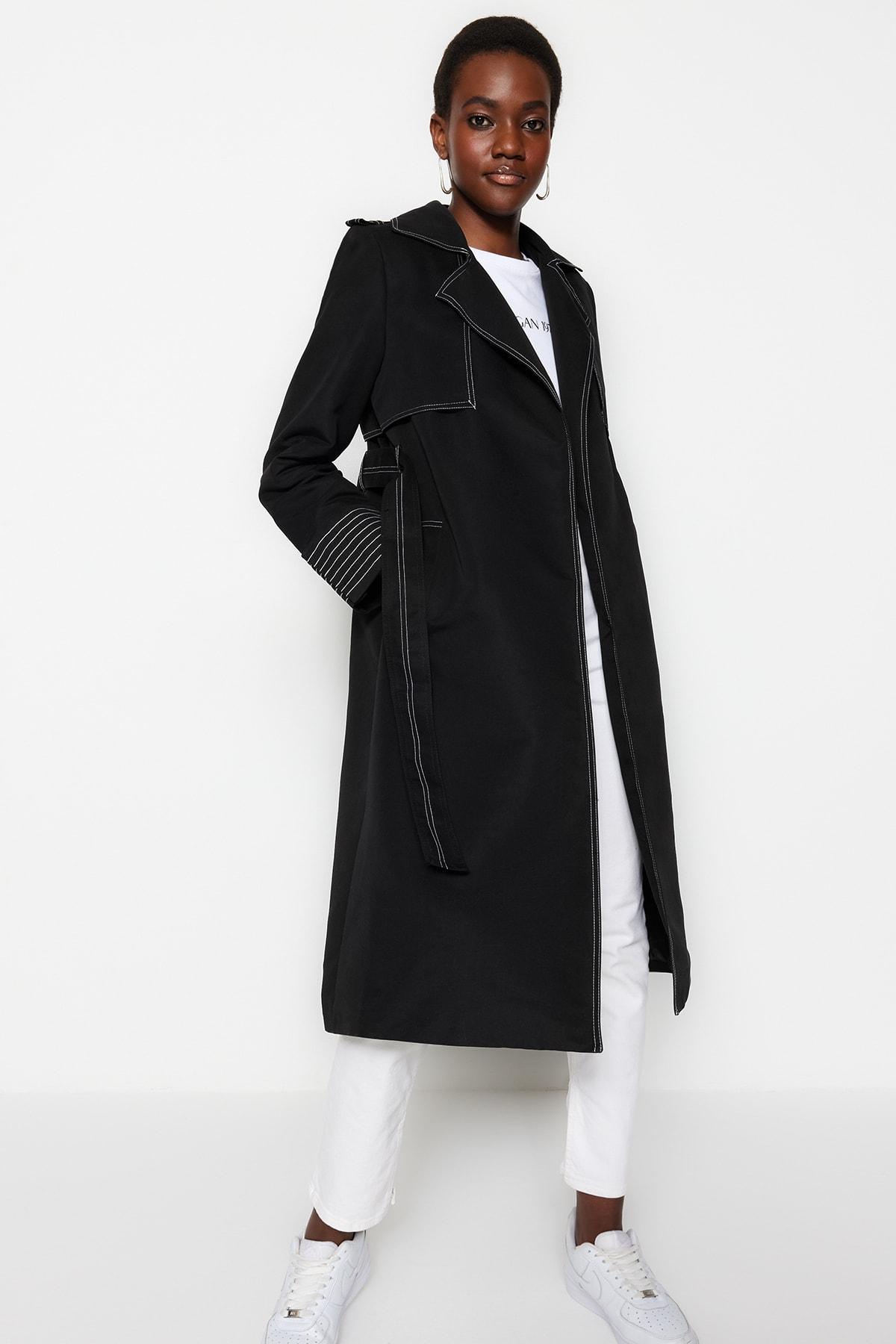 

Тренч - Черный - Двубортный