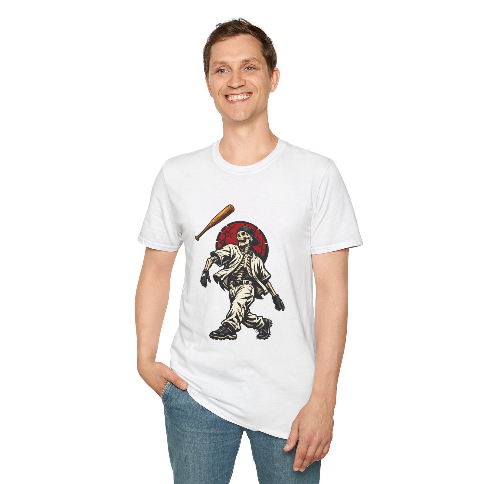 Unisex Softstyle T-Shirt Skeleton Baseball Gothic Halo Horror Sports S