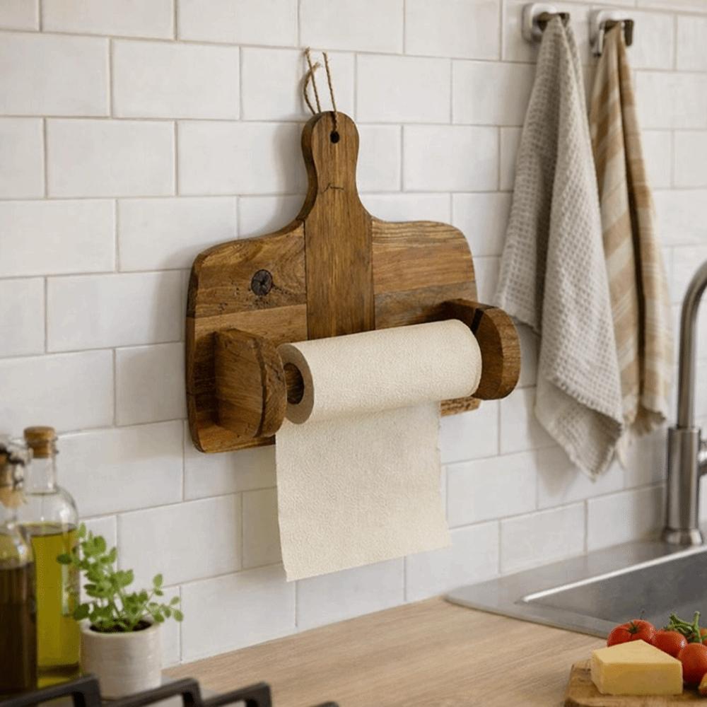 Natural Wood Roll Paper Holder Cutting Board Shape Wall Mounted Toilet Paper Holder Vintage Rustic Paper Towel Holder Bathroom