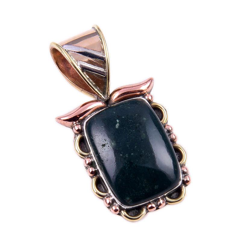 Natürlicher Blutstein Edelstein 925 Sterlingsilber massiv zweifarbig Anhänger 1,25" d8b72