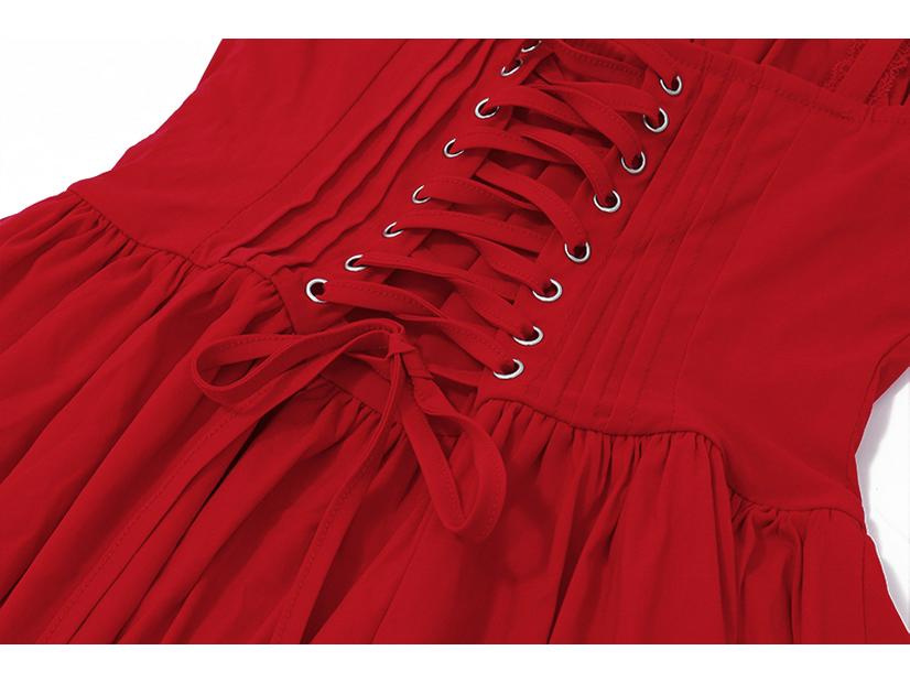 Rochie de vară roșie pentru femei, tip maiou corset cu șireturi, inspirată de balet