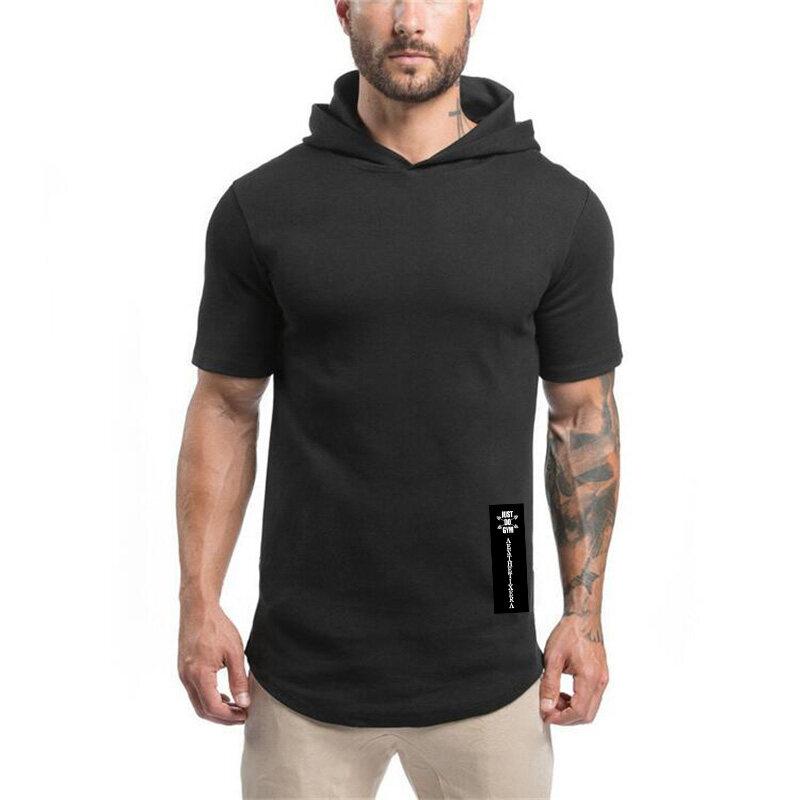 Muscleguys Brand Men Clothes Design Short Sleeve Slim Fit T Shirt Men Cotton T-Shirt with Hoodies Fitness Gyms Hooded T-Shirt Male