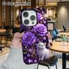 Obal na telefon: 2D plochý design vhodný pro ochranné pouzdro na film pro iPhone 18, 17, 16, 15, 14, 13 Pro, styl pro pár, fialová růže a malé bílé koťátko, Kristus