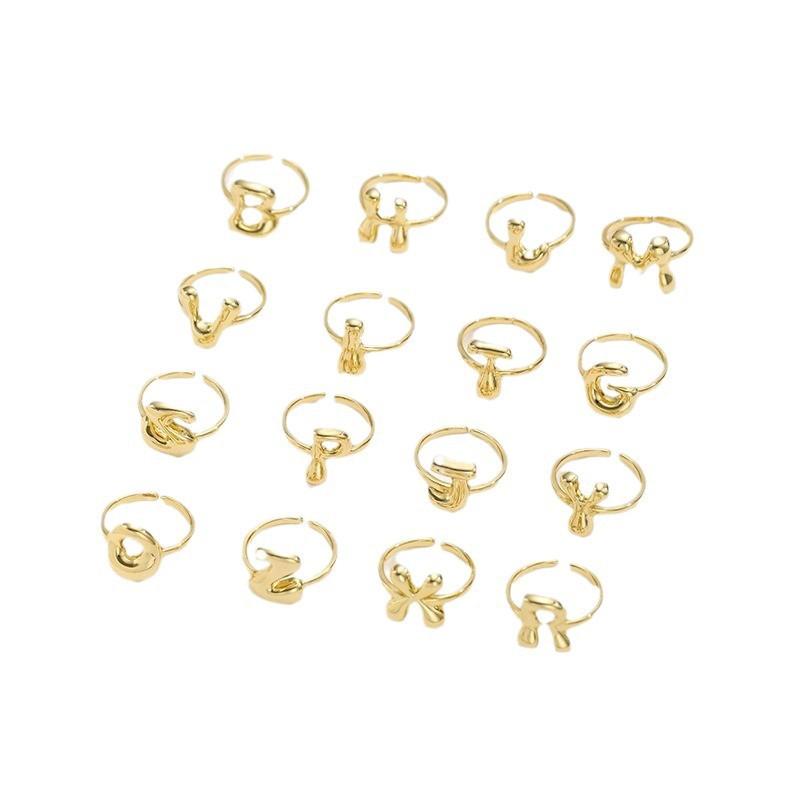 Adjustable Open Ring In 18K Gold Plated Copper With Q-Style Alphabet Letter Design Men Women