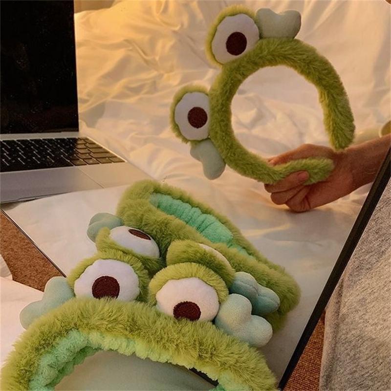 Frog Plush Hair Band Wash Hair Band Green Frog Eyes Love Headband Cartoon Wash Hair Clips