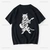 Cat Guitarist Rock Music Tee Shirt Music Band Rock Jazz Country Guitarist TShirt Guitar Player Gifts Unisexs Womens Funny Clothing