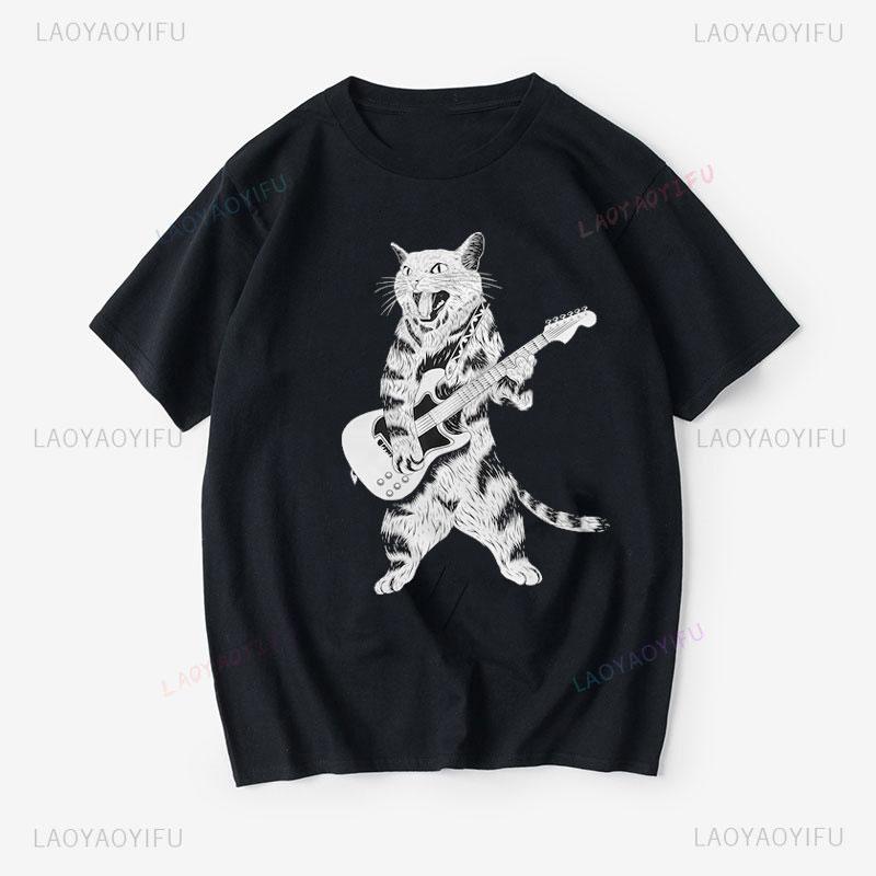 

Cat Guitarist Rock Music Tee Shirt Music Band Rock Jazz Country Guitarist T-Shirt Guitar Player Gifts Unisexs Womens Funny Clothing S