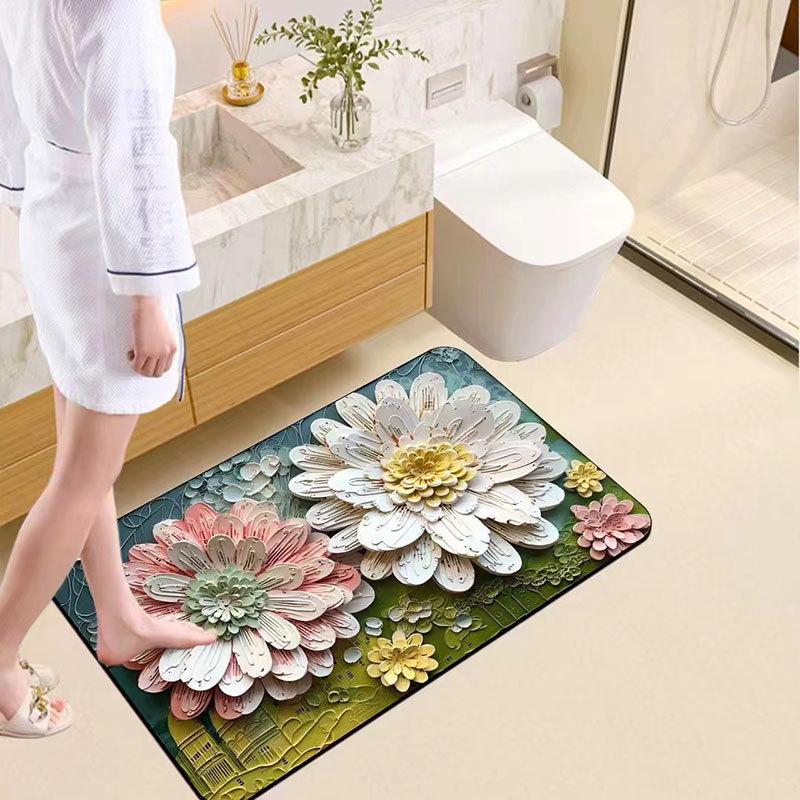 Soft, Non-Slip Daisy Diatom Mud Bathroom Mat - Quick-Dry & Thick Water-Absorbent Floor Mat