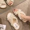 Fashion Roman Flat Sandals Summer Outside Wear Shoes for Women Leisure Lace Soft Bottom Beach Sandales Black Beige Sandalias Femininos