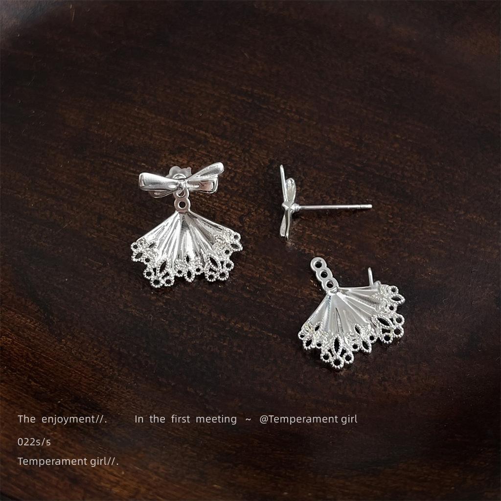 Less ballet, one pair of silver bow earrings, sweet style light luxury Korean 925 silver needle earrings