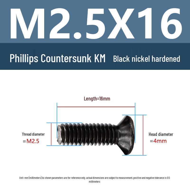 Yigu Uhlíková ocel Černý nikl Kalené KM Šrouby s plochou hlavou Phillips M2-M4 pro elektroniku