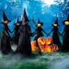 Light Up Witches Holding Hands with Stakes Sound-Activated Halloween Standing Witch Decoration with Glowing Face for Outdoor Lawn Garden Patio Decor