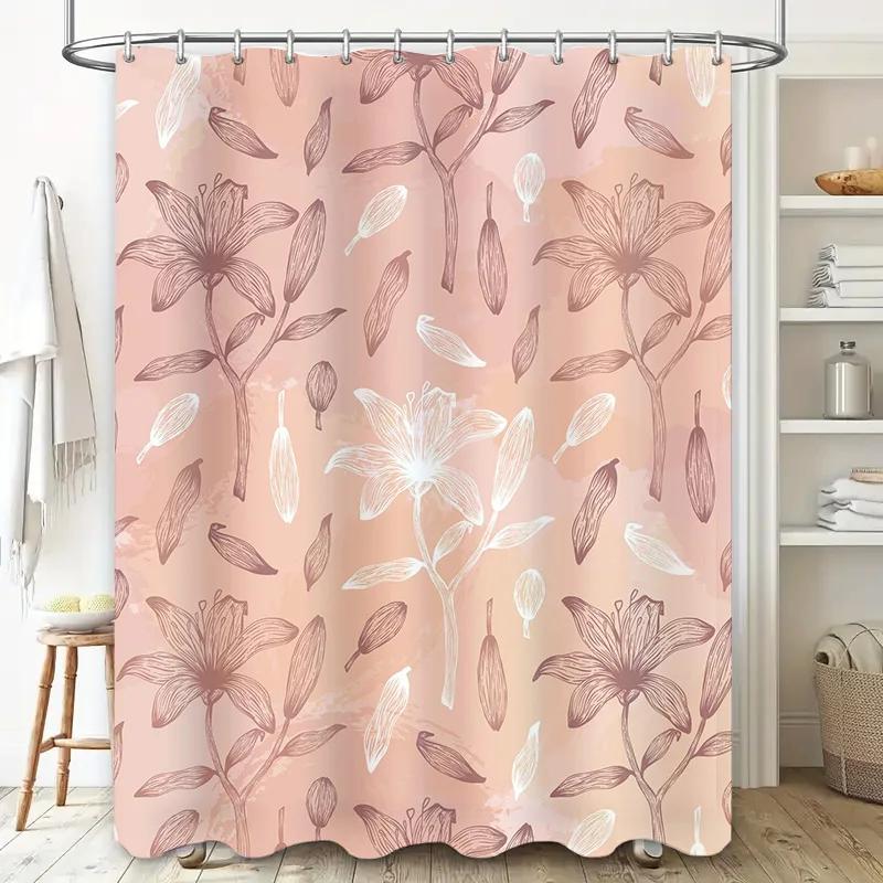 Vintage Pink White Floral Printed Shower Curtain Home Decor Bathroom Accessories Modern Waterproof Fabric 180x240cm