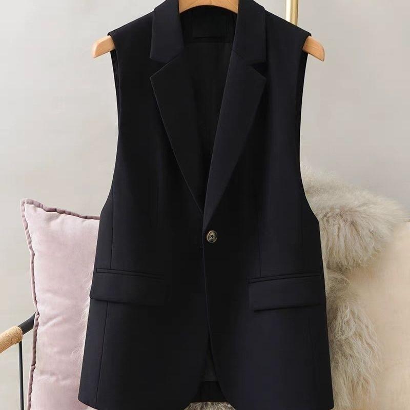 Loose Fit British Style Double Back Slit Vest Sleeveless Jacket Casual Korean Coat