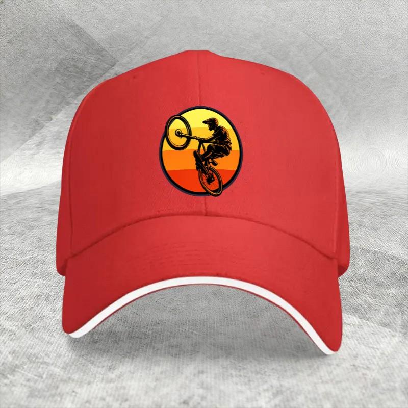Retro Sunset Mountain Biker Stunt Graphic Baseball Cap Adult Cotton Casual Adjustable Cycling Hat One Size
