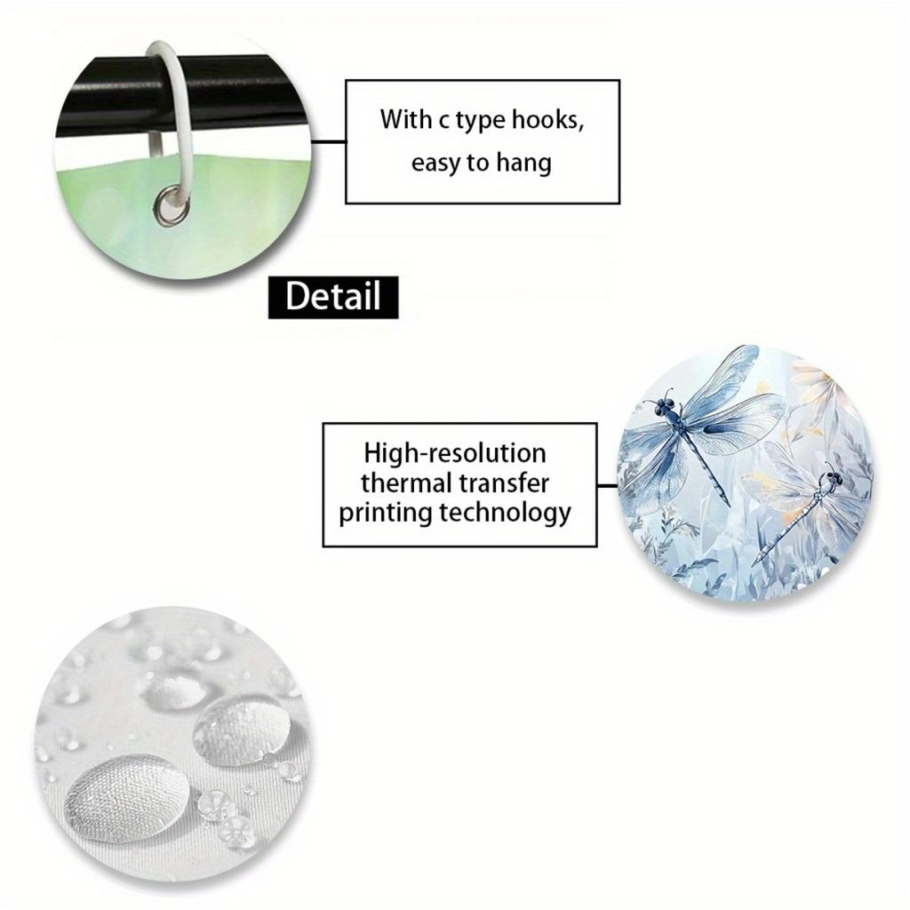 1/4Pcs Blue White Floral Dragonfly Bathroom Decor Set Waterproof Shower Curtain with Anti Slip Mat and Toilet Cover All Season Home Decor Gift