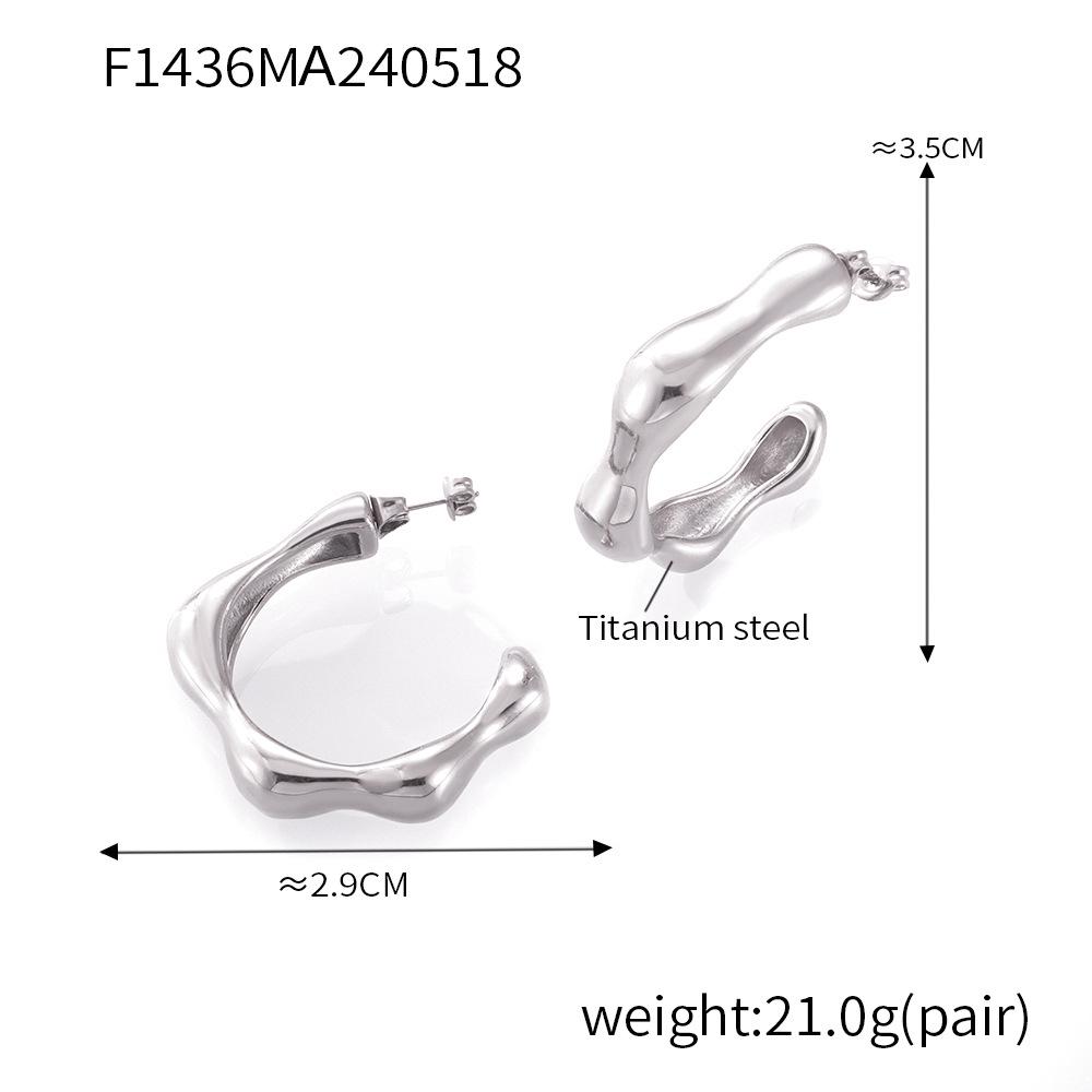Elegant C-Shaped Stud Earrings, European/American Style, Irregular Design, Titanium Steel, Real Gold Plated, Cold & Sophisticated Appeal