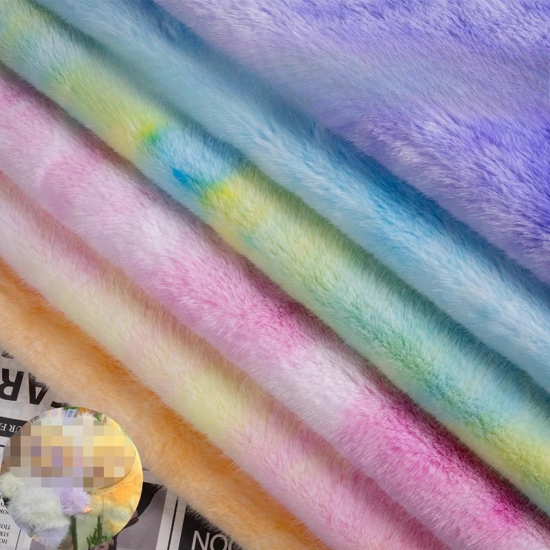 50x160cm Tie Dye Faux Rabbit Plush Fur Fabric for Toys Clothes Hats Scarf Dolls Diy Sewing Gradient Smooth Soft Rainbow Cloth