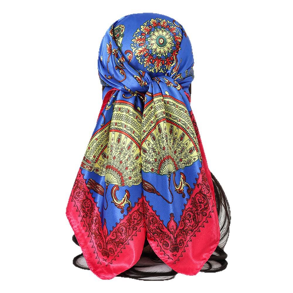 Printed Satin Silk Imitation Scarf Women Flowered Branches Floral Fresh Pashmina Shawls Silk Wraps Ladies Hijab Scarves 90X90Cm