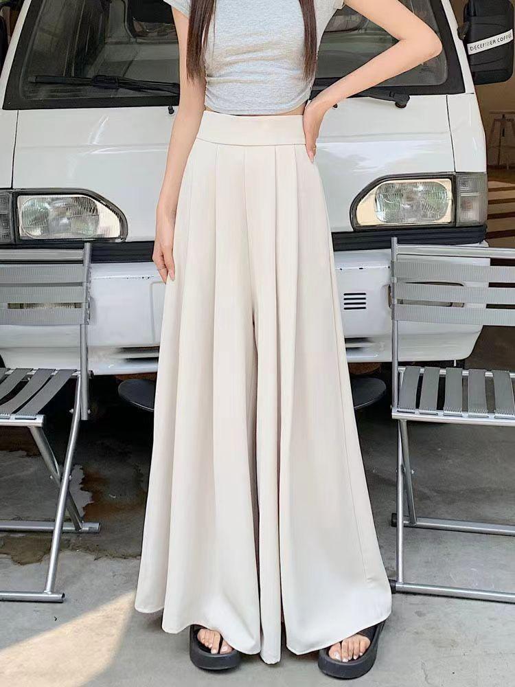Large Swing Wide Leg Pants Skirt Women Spring and Summer Thin Section Pleated Suit Pants High Waist Draped Slim Casual Pants Skirt Tide