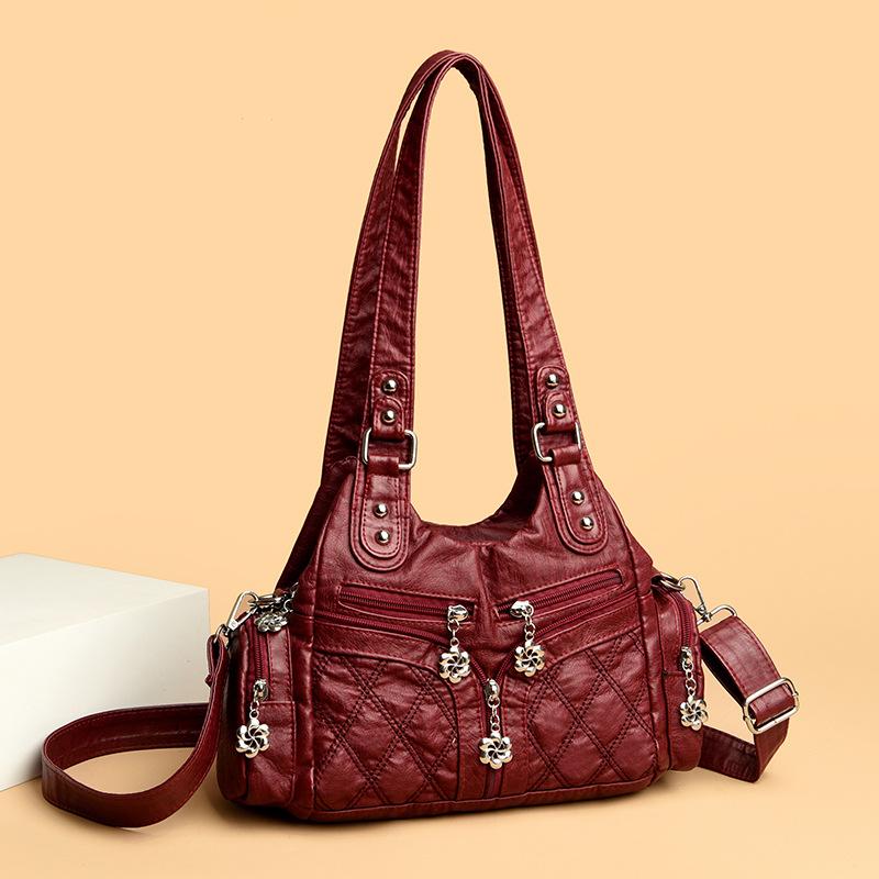 Retro Soft Leather Locomotive Bag Tide Oblique Span Shoulder Bag Quality Women'S Bag