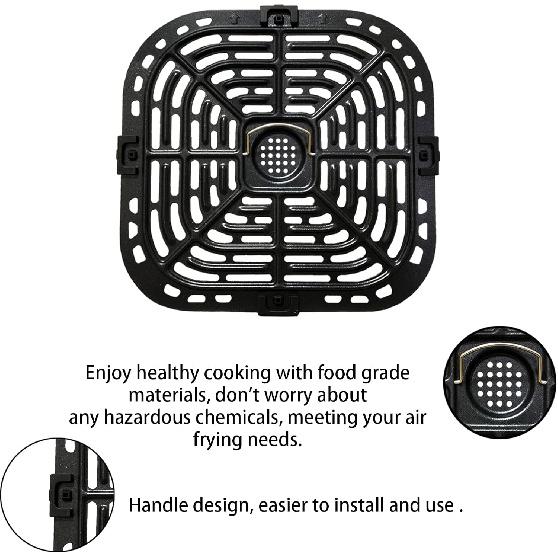 Air Fryer Grill Plate for Instant Pot Vortex Plus 6 in 1 6 QT XL Air Fryers, Upgraded Air Fryer Grill Pan Crisper Tray Replacement Parts with Rubber